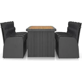 vidaXL Polyrattan Garten-Essgruppe 9-tlg. schwarz inkl. Auflagen 3059342