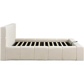 Home Deluxe LED Bett aus Teddy-Stoff inkl. Stauraum – Beige, 160 x 200 cm | Polsterbett mit Beleuchtung & Matratze für modernen Schlafkomfort - Beige