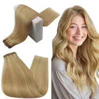 RUNATURE Tressen Echthaar Blond 35cm Kurz Remy Echthaar Tressen Zum Einnaehen Glatt Menschliches Haar Extensions Echthaar Tressen 100g 35cm Farbe #16P24