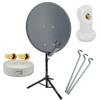 PremiumX Camping Satelliten-Komplettanlage 60cm Antenne SAT Single LNB 10m