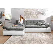 DOMO collection Ecksofa DOMO COLLECTION "Moric, L-Form, XXL-Sofa - Breite 300cm, viel Platz, auch in Cord", grau (weiß, weiß, grau), B:300cm H:80cm T:172cm, Kunstleder SOFTLUX / Struktur (90% Polyester/ 10% Polyacryl);Microfaser PRIMABELLE (100% Polyester)/ Struktur (90%