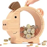 Summidate Sparschwein Kinder Holz, Personalisiert große Spardose für Kinder Junge Mädchen, Unzerbrechliche Rechnungen, Münzwechsel, Geldspardose, Geschenk&Dekoration