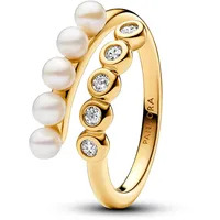 Pandora Timeless Behandelte Süßwasserzuchtperlen & Steine Offener Ring aus Sterling Silber mit vergoldeter Metalllegierung und Zirkonia, Größe: 58,