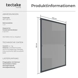 Tectake Fliegengitter mit Aluminiumrahmen 120 x 120 cm Grau