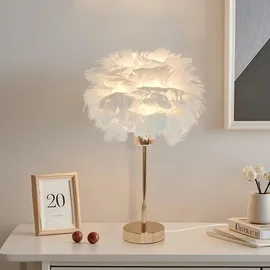 kuop Nachttisch lampe Moderne Tischleuchte E27 Schlaflicht Kinder Nachtlicht Warmweiß Federlampe Künstliche Federn Flauschige Dekolampe für Schlafzimmer Wohnzimmer Room Decor, 30cm x 38cm