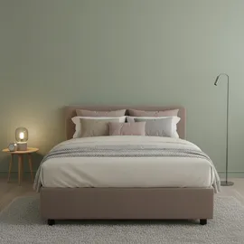Talamo Italia - Gaia, Doppelbett, Bettkasten mit Stoffbezug, 100% Made in Italy, seitliche Öffnung, inklusive Matratze cm, Taupe
