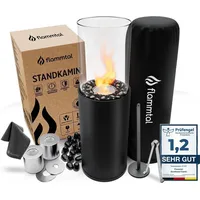 Flammtal Bioethanol Kamin [8h Brenndauer / 80x26x26 cm] - Freistehender Ethanol Standkamin für Out- & Indoor - Ethanol Kamin mit verstellbarer Flamme - Schwarz