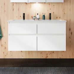 burgbad Lin20 Waschtischunterschrank mit Keramik-Doppelwaschtisch 123 cm, 4 Auszüge, Badmöbel,