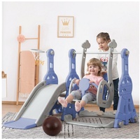 Ulife Indoor-Rutsche 4 in 1 Rutsche Kinderrutsche Fun-Slide Schaukel mit Basketballkorb, für In- und Outdoor blau