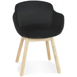 Essstuhl Schwarz Elegant | 59x54x80cm | Armlehnen | Samtstoff & Eichenholzgestell | Esszimmer & Büro | Kadima Design
