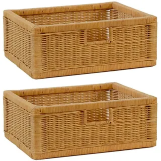 Krines Home Regalkorb 2er Set Regalkorb Aufbewahrungskorb Korb geflochten Rattan Korbset (2-teiliges Set), ca. 43 x 32 x 17,5 cm Aufbewahrung Regal Schrankkorb beige
