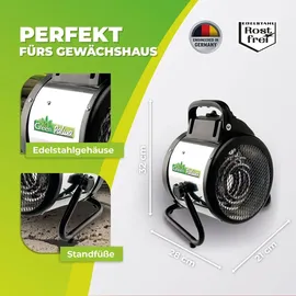 Bio Green BioGreen Elektro-Gewächshausheizung Palma mit manuellem Thermostat | IPX4 spritzwassergeschützt, energiesparend | 163 m3/h Luftumwälzung | 2000 Watt