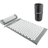 Tunturi Akupressurmatte mit Kissen - Akupunktur Matte - Stachelmatte für Rücken, Nacken, Fuße, Ganzkörper - 2in1 Nagelmatte Akupressurmatte - Anti Stress - 68x42x2cm - Grau