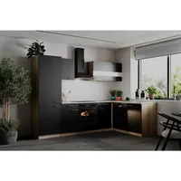 Respekta Eckküche Merle, Schwarz, Holzwerkstoff, 2 Schublade(n),1 Schublade(n) Schubladen, seitenverkehrt montierbar, L-Form, nur wie online abgebildet bestellbar, 280x172 cm, links aufbaubar, rechts aufbaubar, Küchen, Eckküchen, Eckküchen mit Geräte