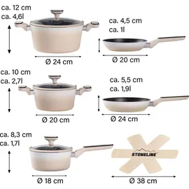 STONELINE Creme Topf-Set 11-tlg. Kochtopf + Deckel