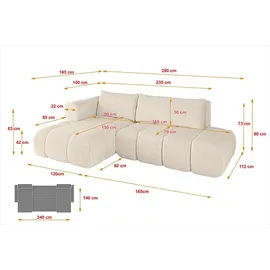 altdecor Ecksofa Cord 2-Sitzer Beige