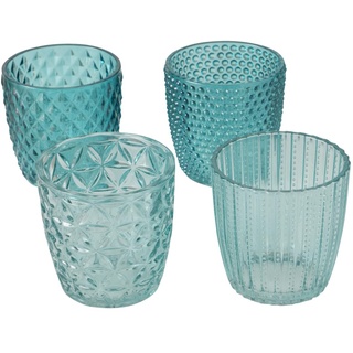 Boltze Windlicht Set Marilu 4-teilig (Blau, Deko-Gläser für Kerzen/Teelichter, Kerzenständer Glas Türkis