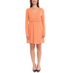 Tamaris Aiud Damen Mini-Kleid langärmeliges Kleid im Wickel-Design 46059406 Orange - L