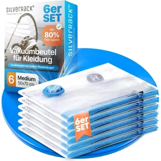SilverRack Vakuumbeutel für Kleidung [6 Stück] Medium (50x70 cm) - INKL. ETIKETTEN - Vakuumierbeutel Kleidung, Kissen und Jacken - Aufbewahrung Vakuumtüten - Kompressionsbeutel Vacuum