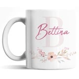 Tasse personalisiert mit Initiale und Namen, personalisierte Namens-Tasse, persönliche Geschenke Kaffee-Tasse mit Namen, weiß Keramik-Tasse mit Blumen