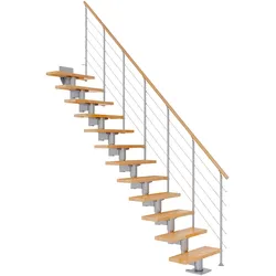Dolle Mittelholmtreppe Cork Buche, lackiert Gerade 75 cm breit für GH 259 – 315 cm UK Metall Perlgrau mit Geländer