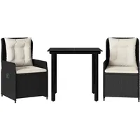 VidaXL 3-tlg. Garten-Essgruppe mit Kissen Schwarz Poly Rattan