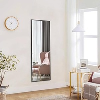Boromal Ganzkörperspiegel Schwarz 150 x 50 cm Standspiegel Ganzkörperspiegel Wand mit Schwarz Metallrahmen HD großer Spiegel Wandspiegel mit Haken für Schlafzimmer, Wohnzimmer, Badezimmer