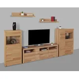 OTTO home Wohnwand OTTO HOME "Silkeborg: 5-teilig, Breite: 310cm, Griffmulden, variable Einlegeboden", beige (kernbuche teilmassiv), Holzwerkstoff Kernbuchefarben (Korpus)/ Massivholz Kernbuche (Front), Holz teilmassiv, Kastenmöbel-Sets, Wohnwand, Fronten aus 