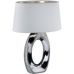 Tischlampe Tischleuchte Wohnzimmer Keramik silber weiß, Textil, 1x E27 Fassung, BxH 38x52 cm