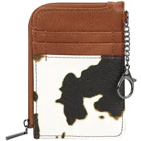 FDEETY Brieftasche Damen Klein Geldbörse Damen Leder Klein Kartenetui Damen Kuhdruck Geldbörse Geldbörse Damen Klein Viele Fächer Portemonnaie Damen Klein Leder Münzbörsen(Braun)