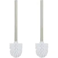 Relaxdays Toilettenbürste, 2er Set, WC-Bürste, Ersatz, Abnehmbarer Bürstenkopf, Klobürste Edelstahl, HxD 35 x 8 cm, weiß