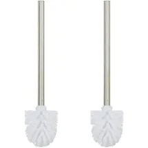 Relaxdays Toilettenbürste, 2er Set, WC-Bürste, Ersatz, Abnehmbarer Bürstenkopf, Klobürste Edelstahl, HxD 35 x 8 cm, weiß