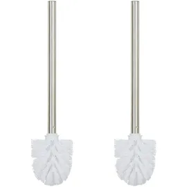 Relaxdays Toilettenbürste, 2er Set, WC-Bürste, Ersatz, Abnehmbarer Bürstenkopf, Klobürste Edelstahl, HxD 35 x 8 cm, weiß
