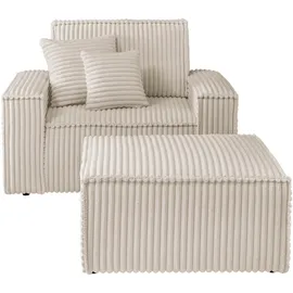 OTTO home Loveseat FINNLEY Cord 120 x 85 x 166 cm Beige mit Hocker