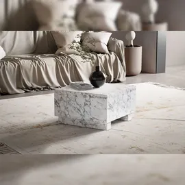 KADIMA DESIGN Couchtisch MONOBLOC 60x60x35 cm Hochglanz mit Marmor Optik, in Weiß | Gr.: onesize