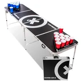 BeerCup Bierpong Tisch, Beer Pong Tisch Set, Bierpongtisch Stabil& Versiegelt, Beerpong, Bier Pong Tisch, 100 Beer Pong Becher, 6 Bälle, Ballhalter, 2 Bier Pong Racks, Beer-Pong-Tisch, 244 x 76 x 61cm