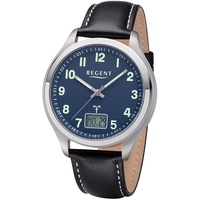 REGENT Herren Funkuhr Titan Analog-Digital mit Lederband 1501563