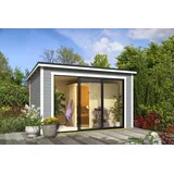 Saunahaus Gartensauna LUNA 2 grau 386x386cm 28mm Wände inkl. Karibu Sauna JARIN