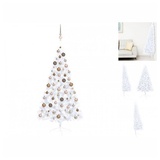 vidaXL Künstlicher Halber Weihnachtsbaum mit LEDs & Kugeln Weiß 150 cm