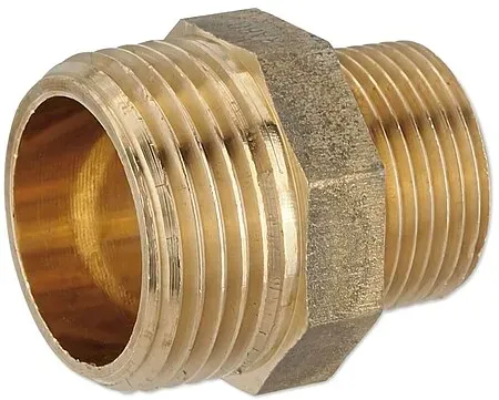 Rotguss Gewindefitting-Reduktionsnippel 1'' AG x 3/4'' AG - mit Sechskant