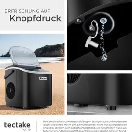 Tectake Eiswürfelmaschine Arctic 1,2 l Wassertank, 2 Eiswürfelgrößen