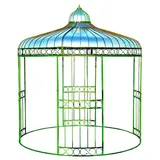 Casa Padrino Jugendstil Gartenpavillon Grün / Silber Ø 320 x H. 350 cm - Runder Schmiedeeisen Pavillon mit verzinktem Blechdach - Jugendstil Garten & Terrassen Deko Accessoires