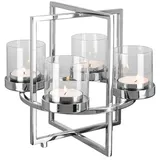 Fink Adventskranz NORMAN Kranz-Leuchter 4-flammig - H. 28cm x Ø32cm - silber - Edelstahl, Eleganter Teelichthalter Kerzenständer - Stilvoller Leuchter für Innen silberfarben