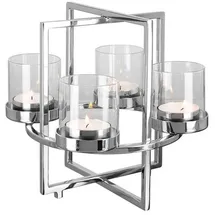 Fink Adventskranz NORMAN Kranz-Leuchter 4-flammig - H. 28cm x Ø32cm - silber - Edelstahl, Eleganter Teelichthalter Kerzenständer - Stilvoller Leuchter für Innen silberfarben