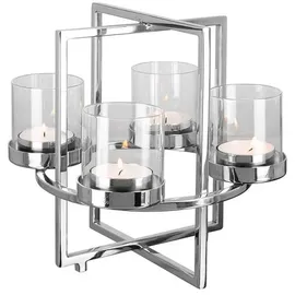 Fink Adventskranz NORMAN Kranz-Leuchter 4-flammig - H. 28cm x Ø32cm - silber - Edelstahl, Eleganter Teelichthalter Kerzenständer - Stilvoller Leuchter für Innen silberfarben