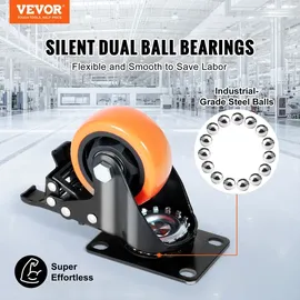 Vevor Möbelrollen 4er-Set Lenkrollen PVC φ76,2mm Laufrollen 454kg Tragfähigkeit Transportrollen mit A/B-Bremsen Kastenrollen 360° Drehbar Schwerlastrollen für Häusern Büros Studios Fabriken