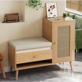 Okwish Schuhschrank 95,5 x 80,5 x 35 cm offen mit Sitzbank / beige