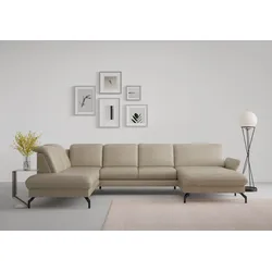 Wohnlandschaft SIT & MORE "Fashion U-Form", beige, B:338cm H:84cm T:207cm, Sofas, wahlweise mit Kopfteilverstellung, Vorziehsitz, motorisch, Metallfüße