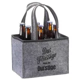 Novaliv Flaschenträger 6 Flaschen Bierträger DAS FLÜSSIGE MUSS INS DURSTIGE Männerhandtasche Filz Herrenhandtasche Bier Flaschentasche 22,5x15x14cm (LxBxH)