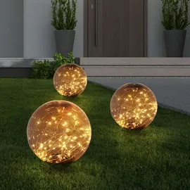GLOBO 2er Set LED Solar Außen Tisch Lampe Garten Lichterkette Kugel Strahler Park Lampe rauch